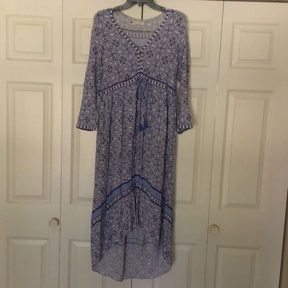 Elegant C+V Bohemian Blue Patterned Maxi Dress - Picture 3 of 6
